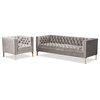 Davy Glam and Luxe Gray Velvet Gold Finished 2-Piece Sofa and Lounge Chair Set