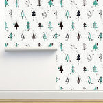 Limitless Walls - Winter Trees White Teal Wallpaper by Ninola Designs, Sample 12"x8" - Each roll of wallpaper is custom printed to order and has a fixed width that covers 24 inches of wall space.