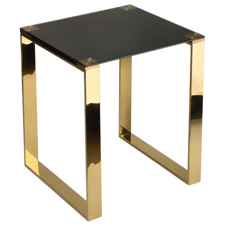 Cortesi Home Remini End Table, Gold Metal And Black Glass