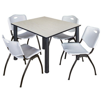 Kee 48" Square Breakroom Table- Maple/ Black & 4 'M' Stack Chairs- Grey