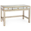 Sorvino Hollywood Regency Silver Leaf Mirror Gold 3 Drawer Writing Desk