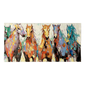 Race Ready Horses | 56in X 28in Hand Embellished Canvas | Stretched and Ready