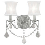 Livex Lighting - Newcastle Wall Sconce, Brushed Nickel - Add glamour to your home with this enchanting wall sconce. Scrolling arms adorned in a brushed nickel finish is paired with glittering crystal drops that reflect light when illuminated. White handmade silk shimmer shades complete this chic design.