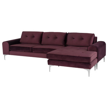 Colyn Reversible Sectional, Mulberry Velour Seat/Brushed Stainless Legs