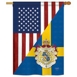 Breeze Decor - US Sweden Friendship Flags of the World, Everyday Vertical House Flag 28"x40" - US Friendship House Flag