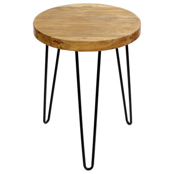 Rustic Old Elm Wood End Table, Round
