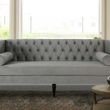 Diane Button Tufted Tuxedo Sofa, Opal Grey