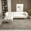 Allen Luxury Chesterfield Cream French Boucle Fabric Left-Facing Sectional Couch