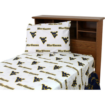 West Virginia Mountaineers Printed Sheet Set, Queen, White