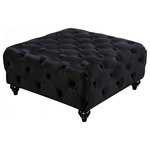 Meridian Furniture USA - Chesterfield Velvet Upholstered Ottoman, Black - Elegant and eye-catching, the stunning Chesterfield Living Room from Meridian Furniture is the perfect addition to any space. Rich Velvet covers the plush, comfortable seat, padded with high-density foam and modern tufted design. Strength and beauty is guaranteed with a solid wood frame and legs. Features a nail head design on the arms and includes matching throw pillows.