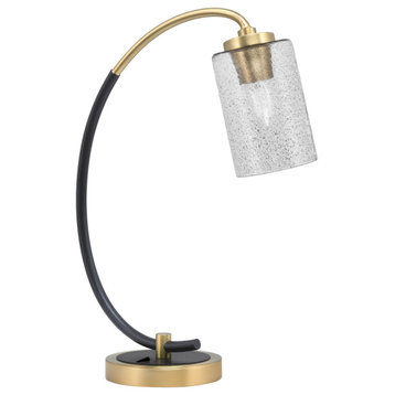 1-Light Desk Lamp, Matte Black/New Age Brass Finish, 4" Smoke Bubble Glass