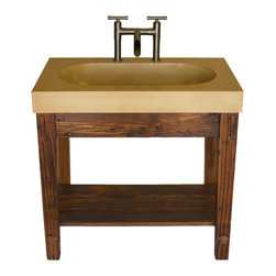 Custom concrete trough with Wormy Chestnut base - Bathroom Vanities And Sink Consoles