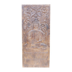 Consigned Vintage Hand Carved Buddha Wall Hanging, Buddhist Wall Art