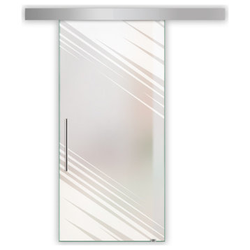 Sliding Glass Door With Frosted Design ALU100, 24"x81", T-Handle Bars