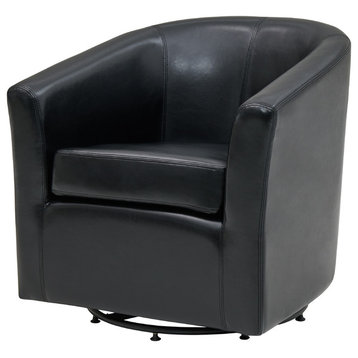 Hayden Swivel Accent Arm Chair, Black, Bonded Leather