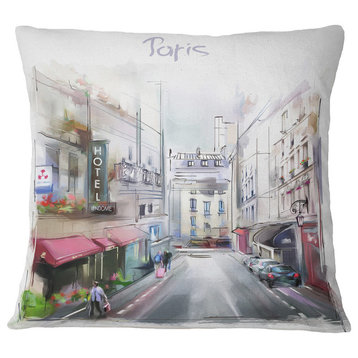 Paris Illustration Cityscape Digital Throw Pillow, 18"x18"