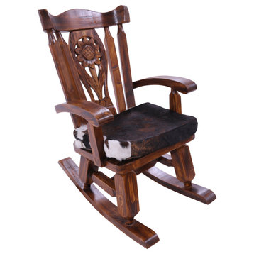 Wooden Rocking Chair Handcarved Back Removable Hair-On Cowhide Pillow RC154-CP