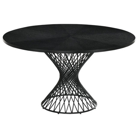 Cirque 54 Round Mid-Century Modern Pedestal Black Wood Dining Table with...