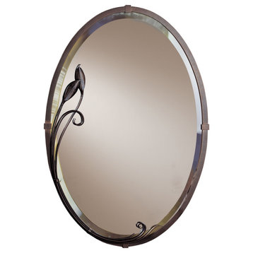 Hubbardton Forge 710014-1011 Beveled Oval Mirror with Leaf in Modern Brass