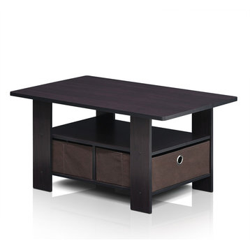 Furinno 11158Dwn Coffee Table With Bin Drawer, Dark Walnut