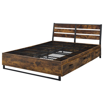 24260Q Queen Bed W/Storage, Rustic Oak & Black Finish