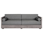 Armen Living - Vivid Outdoor Patio Sofa, Gray Eucalyptus Wood With Gray Olefin Cushions - Introducing the Vivid Outdoor Patio Sofa, a perfect blend of style and functionality designed to elevate your outdoor living space. This sophisticated outdoor sofa in a timeless gray hue is crafted from durable Eucalyptus wood, seamlessly combining aesthetics with longevity. Designed for the outdoor enthusiast, the Vivid Outdoor Patio Sofa is not only adds a touch of elegance but also ensures the sofa's durability, making it a reliable choice for your outdoor seating needs. The water-resistant and UV-resistant features of this outdoor sofa make it a resilient option against the elements, allowing you to enjoy its comfort and style in various weather conditions. The included gray Olefin cushions provide an extra layer of comfort and are easily removable by the zipper closure for convenient cleaning, ensuring your outdoor oasis remains fresh and inviting. Whether you're hosting a gathering or enjoying a quiet evening under the stars, the Vivid Outdoor Patio Sofa provides a comfortable and stylish seating solution. Its versatile design seamlessly complements any outdoor setting, making it an ideal choice for your patio, garden, or poolside area. Invest in quality outdoor furniture that stands the test of time, and choose the Vivid Outdoor Patio Sofa. With its durable Eucalyptus wood construction, water-resistant and UV-resistant features, and easy-to-clean removable cushion covers, this outdoor sofa is not just a piece of furniture; it's a statement of style and practicality for your outdoor sanctuary. This sofa includes 2 bolster pillows, 2 back cushions, and 2 seat cushions that attach with hook and loop straps.