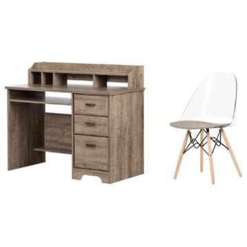 South Shore Versa Weathered Oak Desk and 1 Annexe Gray Eiffel Style Chair Set