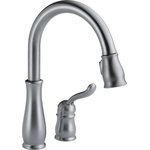 Delta - Delta Leland Single Handle Pull-Down Kitchen Faucet, Arctic Stainless - Delta MagnaTite Docking uses a powerful integrated magnet to pull your faucet spray wand precisely into place and hold it there so it stays docked when not in use. Delta ShieldSpray Technology cleans with laser-like precision while containing mess and splatter. A concentrated jet powers away stubborn messes while an innovative shield of water contains splatter and clears off the mess, so you can spend less time soaking, scrubbing and shirt swapping. Delta faucets with DIAMOND Seal Technology perform like new for life with a patented design which reduces leak points, is less hassle to install and lasts twice as long as the industry standard*. Kitchen faucets with Touch-Clean Spray Holes allow you to easily wipe away calcium and lime build-up with the touch of a finger. You can install with confidence, knowing that Delta faucets are backed by our Lifetime Limited Warranty.  *Industry standard is based on ASME A112.18.1 of 500,000 cycles.