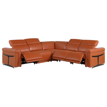 Giovanni 5-Piece 3-Power Reclining Italian Leather Sectional, Camel