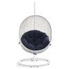 Hide Outdoor Wicker Rattan Swing Chair With Stand, White Navy