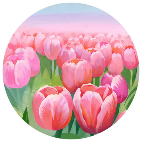 Designart Field of Pink Tulips Traditional Metal Circle Wall Art, 36"