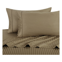 Royal Tradition - 600TC 100% Long Staple Cotton Stripe Sheet Set, Taupe, Twin Xl - Sheet And Pillowcase Sets