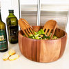 Acacia Wood Salad Bowl With Serving Hands, Medium, Large