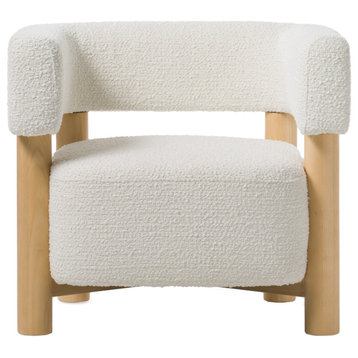 Modrest Fang Modern White Fabric and Wood Accent Chair