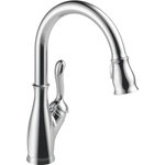 Delta - Delta Leland Pull-Down Kitchen Faucet With ShieldSpray Technology, Chrome - Delta MagnaTite Docking uses a powerful integrated magnet to pull your faucet spray wand precisely into place and hold it there so it stays docked when not in use. Delta ShieldSpray Technology cleans with laser-like precision while containing mess and splatter. A concentrated jet powers away stubborn messes while an innovative shield of water contains splatter and clears off the mess, so you can spend less time soaking, scrubbing and shirt swapping. Delta faucets with DIAMOND Seal Technology perform like new for life with a patented design which reduces leak points, is less hassle to install and lasts twice as long as the industry standard*. Kitchen faucets with Touch-Clean Spray Holes allow you to easily wipe away calcium and lime build-up with the touch of a finger. You can install with confidence, knowing that Delta faucets are backed by our Lifetime Limited Warranty.  *Industry standard is based on ASME A112.18.1 of 500,000 cycles.