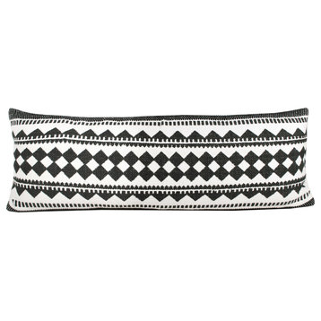 Ox Bay Handwoven Black/White Tribal Cotton Blend Pillow Cover, 14"x36"