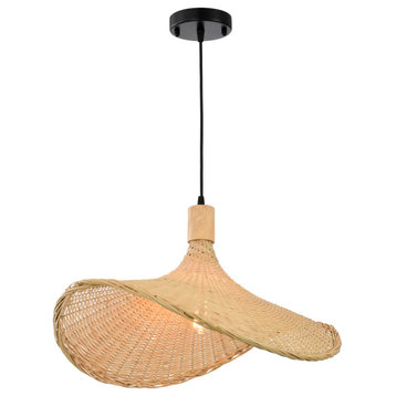 Ahote 1-Light Bamboo Rattan Pendant for Dining/Living Room, Kitchen, Bedroom