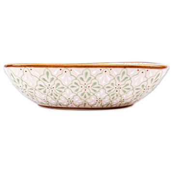 Novica Handmade Flourish, Green Ceramic Serving Plate