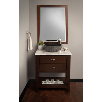 Miseno MNO-NA Circular 17" Granite Vessel Bathroom Sink - Flat Black Drain