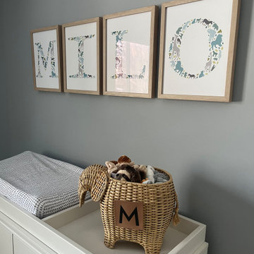 Nursery with custom colored letters for Milo