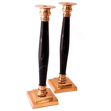 Candlestand, Polished Brass And Marble