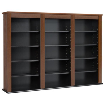 Bowery Hill Triple Floating Media Wall Storage in Cherry and Black