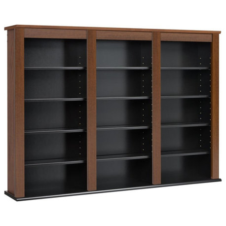 Bowery Hill Triple Floating Media Wall Storage in Cherry and Black