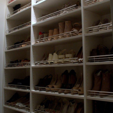 Large Shoe Shelf Closet with Slanted Shelves and Shoe Rail
