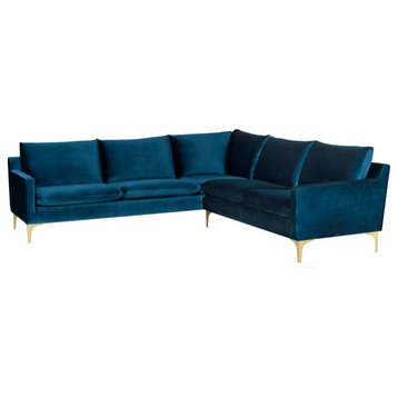 Magali sectional , Midnight Blue Brushed Gold Legs