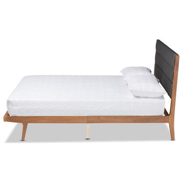 Modern and Contemporary Charcoal Fabric Upholestred Wood Queen Size Platform Bed