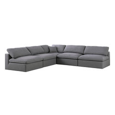 Serene Linen Down Filled Cloud Modular Sectional, Gray, 5-Seater, Armless