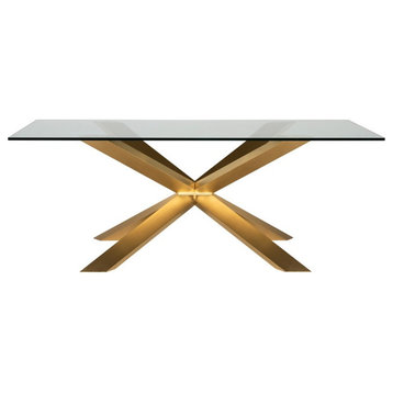 Orsino Dining Table brushed gold base clear 94"