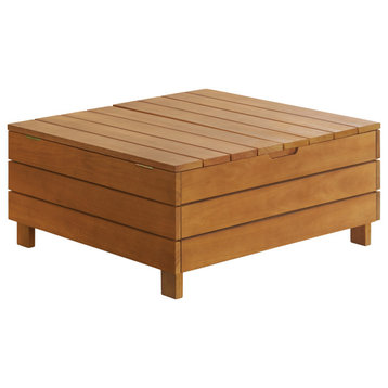 Barton Outdoor Eucalyptus Wood Coffee Table, Lift Top Storage Compartment, Brown