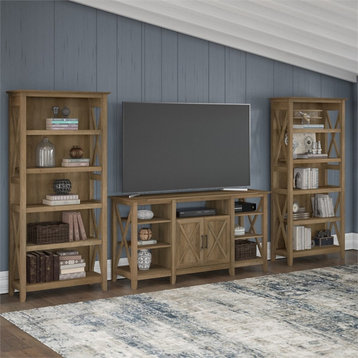 Pemberly Row Modern Wood Tall TV Stand for TVs up to 65" with Bookcases in Pine
